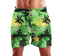 King Kameha Funky Hawaiian Board-Short de bain pour homme Doublure en maille Fermeture à cordon de serrage Style décontracté Mono-hibiscus, Short Surf Vert, XXXXL-L