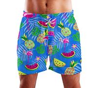 King Kameha Funky Hawaiian Board-Short de bain pour homme Doublure en maille Fermeture à cordon de serrage Style décontracté Motif flamant rose et fleurs, Short Flamingo Melon Indigoblue, M