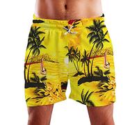 King Kameha Funky Hawaiian Board-Short de bain pour homme Doublure en maille Fermeture à cordon de serrage Style décontracté Mono-hibiscus, Short Surf Yellow, XL