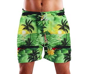 King Kameha Funky Hawaiian Board-Short de bain pour homme Doublure en maille Fermeture à cordon de serrage Style décontracté Mono-hibiscus, Short Surf Vert, XXXXL-L