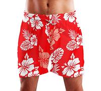 King Kameha Funky Hawaiian Board-Shorts Trunks Maillots de bain Hommes Doublure en maille Fermeture à cordon de serrage Décontracté Mono-Hibiscus Design, Short Mono Hibiscus Rouge Blanc, M
