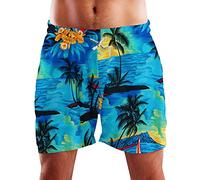 King Kameha Funky Hawaiian Board-Shorts Trunks Pantalon de bain pour homme Doublure en maille Fermeture à cordon de serrage Casual Bright Surf Design, Short Surf Turquoise, XL