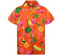 King Kameha JK-Funky Chemise-Hawaienne Homme Coupe-Régulière Manche-Courte Aloha Flamants Fruit Melon Unisexe