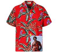 King Kameha Original Paradise Found Chemise hawaïenne à manches courtes pour homme avec poche avant Imprimé hawaïen Magnum Tom Selleck, Tom Selleck Jungle Bird Rouge, L