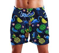 King Kameha Short de bain hawaïen funky pour homme avec doublure en maille et cordon de serrage, motif melon flamant rose, Short flamant rose melon bleu foncé flamants roses, M