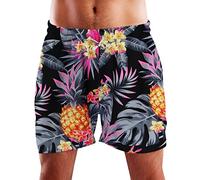 King Kameha Short de bain hawaïen funky pour homme avec doublure en maille et cordon de serrage, motif melon flamant rose, Short ananas noir gris, XXXXL-L