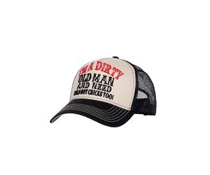 King Kerosin Casquette trucker pour homme, avec déclaration amusante, snapback au design rétro vintage, avec broderie, empiècement en maille, visière incurvée, respirante et réglable, Dirty Old Man