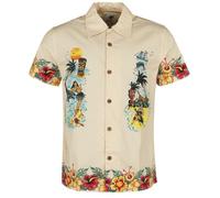 King Kerosin Chemise hawaïenne pour homme | Hula Girl | Hibiscus | Rockabilly | T-shirt hawaïen | Chemise à manches courtes | Vintage Honolulu Hawaii, ecru, M/L
