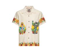 King Kerosin Lucky Monster Chemise hawaïenne pour homme, blanc cassé, M
