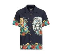 King Kerosin Tropical Hawaiian Style Deluxe Homme Chemise Manches Courtes Noir