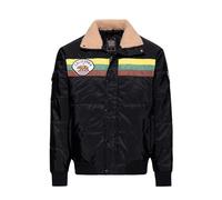 King Kerosin Veste d'hiver pour homme - Veste de ski - 70s - 1970 - Veste rétro - Col Teddy - Sherpa - Design à rayures - Patch - Élastique - Fermeture éclair - Boutonnière - California, Noir , M