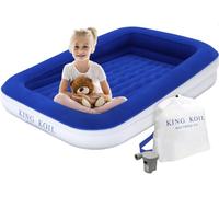 King Koil Lit gonflable pour tout-petits, lit de voyage avec pare-chocs de sécurité intégré, matelas pneumatique portable pour enfants, pompe à grande vitesse, bleu, 1 an de garantie