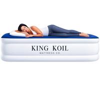 King Koil Matelas gonflable de luxe de 40,6 cm - Bleu - Avec pompe intégrée - Pour la maison, le camping et les invités - Hauteur réglable - Durable et portable