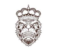 King Kong en colère avec une couronne de gorille ornée Stickers gravés 36x57.4cm Fourni avec un kit de film de transfert Café