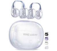 King Lucky Écouteurs à clipser sans fil Bluetooth 6.0 avec micro, 50 heures de lecture, suppression du bruit, étanche, confortable pour les porteurs de petites oreilles et de lunettes, sport blanc mir