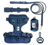 King Macks Ensemble harnais pour chien avec collier et laisse, support de sac à déchets et clip pour sac à déchets sales, réglable pour chiens de petite, moyenne et grande taille, léger (sable rose