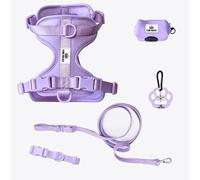 King Macks Ensemble harnais pour chien avec collier et laisse, support de sac à déchets et clip pour sac à déchets sales, réglable pour chiens de petite, moyenne et grande taille, léger (lavande, L)