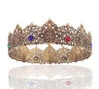 King Men Gold Tiara Couronne Impériale Médiévale Bandeau Cristal Concours Costumes pour Mariage Halloween Faire Anniversaire, M, Métal