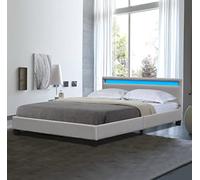 King of Dreams Angel - Solide et Confortable avec Sommier + Tête de Lit avec Eclairage LED + Pieds en 10 cm pour Matelas en - 13 Lattes (Gris, 140x200)
