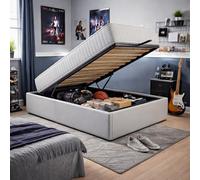 King of Dreams Ensemble Lit Coffre et Matelas 100x200 cm - Couleur : Gris - Sommier Relevable avec Vérins Hydrauliques - Matelas Latex Accueil Moelleux Soutien Équilibré - Lit Coffre Déhoussable