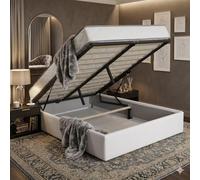 King of Dreams Ensemble Lit Coffre et Matelas 120x200 cm - Couleur : Blanc - Sommier Relevable avec Vérins Hydrauliques - Matelas Soutien Très Ferme Haute Densité - Lit Coffre Déhoussable