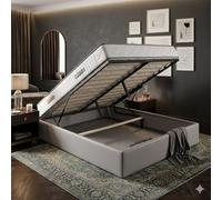 King of Dreams Ensemble Lit Coffre et Matelas 120x200 cm - Couleur : Gris - Sommier Relevable avec Vérins Hydrauliques - Matelas Soutien Très Ferme Haute Densité - Lit Coffre Déhoussable
