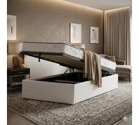 King of Dreams Ensemble Lit Coffre et Matelas 90x200 cm - Couleur : Blanc - Sommier Relevable avec Vérins Hydrauliques - Matelas Soutien Très Ferme Haute Densité - Lit Coffre Déhoussable