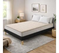 King of Dreams Ensemble Sommier Tapissier et Matelas 140x190 cm - Couleur : Noir - Sommier Déhoussable avec Pieds 20 cm et Lattes Multiplis - Matelas Mousse Soutien Ferme Face Hiver Laine -
