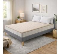 King of Dreams Ensemble Sommier Tapissier et Matelas 80x190 cm - Couleur : Gris - Sommier Déhoussable avec Pieds 20 cm et Lattes Multiplis - Matelas Mousse Soutien Ferme Face Hiver Laine -