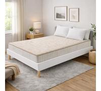 King of Dreams Ensemble Sommier Tapissier et Matelas 80x200 cm - Couleur : Blanc - Sommier Déhoussable avec Pieds 20 cm et Lattes Multiplis - Matelas Mousse Soutien Ferme Face Hiver Laine -