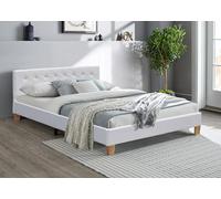 King of Dreams Frederic - Solide et Confortable Lit avec Sommier + Tête de Lit Capitonnee Couleur Blanc + Pieds en 10 cm pour Matelas en 140x200-13 Lattes