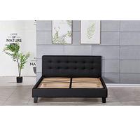 King of Dreams Frederic - Solide et Confortable Lit avec Sommier + Tête de Lit Capitonnee Couleur Noir + Pieds en 10 cm pour Matelas en 140x200-13 Lattes