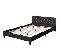 King of Dreams Lit avec Sommier 140x200 cm + Tête de Lit Capitonnée Couleur Noir + Pieds en 10 cm - Emilie - 13 Lattes - revetement PVC Simili Facile d'entretien