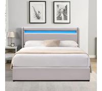 King of Dreams Lit Coffre Déhoussable 140x190 cm avec Tête de Lit LED - 12 Lattes - Montage Rapide et Facile - Revêtement PVC Simili Facile d'entretien