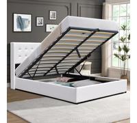 King of Dreams Lit Coffre dehoussable Gris 140x190 cm avec tête de lit capitonnée - 12 Lattes - Trixie - Montage Facile - Revêtement PVC Simili Facile d'entretien (Blanc, 140x200)