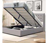 King of Dreams Lit Coffre dehoussable Gris 140x190 cm avec tête de lit capitonnée - 12 Lattes - Trixie - Montage Facile - Revêtement PVC Simili Facile d'entretien (Gris, 140x200)