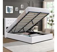 King of Dreams Lit Coffre dehoussable Gris 140x190 cm avec tête de lit capitonnée - 12 Lattes - Trixie - Montage Facile - Revêtement PVC Simili Facile d'entretien (Blanc, 140x190)