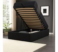 Solide Lit Coffre Gris + Pieds pour Matelas - Loris - Montage Rapide et Facile - revetement PVC Simili Facile d'entretien (Noir, 90x190cm)