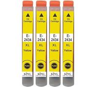 KING OF FLASH 4 cartouches d'encre jaune pour remplacer Epson T2434 (24XL) compatible/non OEM pour imprimantes photo Epson Expression Haute capacité (XL), E-T2434-4