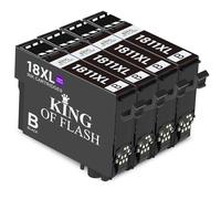 KING OF FLASH Cartouches d'encre de rechange pour Epson 18 18XL Noir Compatible pour Epson Expression Home XP-425 XP-422 XP-415 XP-412 XP-325 XP-322 XP-315 XP-312 XP-225 XP-215 XP-212 XP-405 (4 noir)