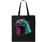King of Lizards Vaporwave Neon Style Natural Bio Cotton Tote Bag Noir, Noir, Taille Unique, noir, One size
