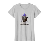 King of Overthinking : Witty Brain Crown T-Shirt, Femme, Argent, S