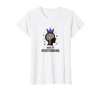 King of Overthinking : Witty Brain Crown T-Shirt, Femme, Blanc, XS
