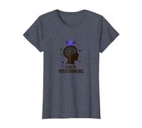 King of Overthinking : Witty Brain Crown T-Shirt, Femme, Bleu Chiné, XS