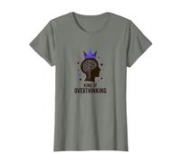 King of Overthinking : Witty Brain Crown T-Shirt, Femme, Vert Kaki chiné, XS