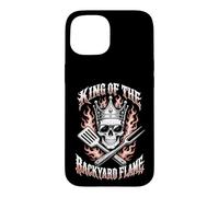 King of The Backyard Flame Proud Grilling Dad Humour Skull Coque pour iPhone 15