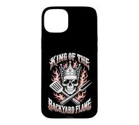 King of The Backyard Flame Proud Grilling Dad Humour Skull Coque pour iPhone 15 Plus
