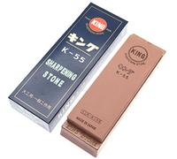 King Pierre à Aiguiser Japonaise Grain #1000 avec Support Socle Antidérapant Whetstone Toishi Pierre à Eau pour Couteaux et Outils Fabriquée au Japon 18.5cm x 6.2cm x 1.5cm