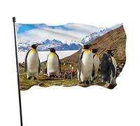 King Pingouins Snow Mountain Garden Flag 0,9 x 1,5 m Animal Bird Family Polar On South Island Polyester Yard Flags House Patio Pelouse Intérieur Extérieur Voeux Bannière