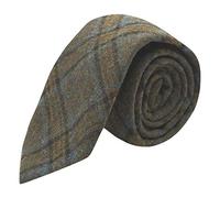 King & Priory Cravate à carreaux vert olive et marron, tweed, tartan, plaid
